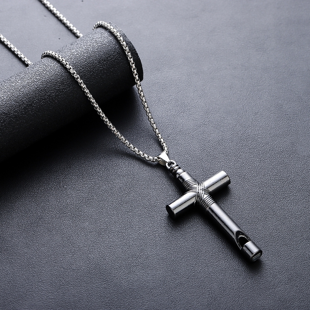 Stainless Steel Cross Whistle Necklace